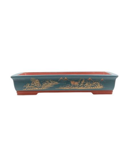 Maceta de Bonsai Rectangular C/Dibujos 50*32*9,5 cm Sin Esmalte Azul - Yixing