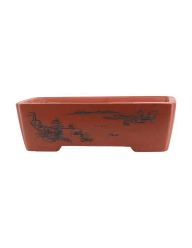 Vaso de Bonsai Retangular c/Desenhos 50*35*15 cm Sem Esmalte - Yixing